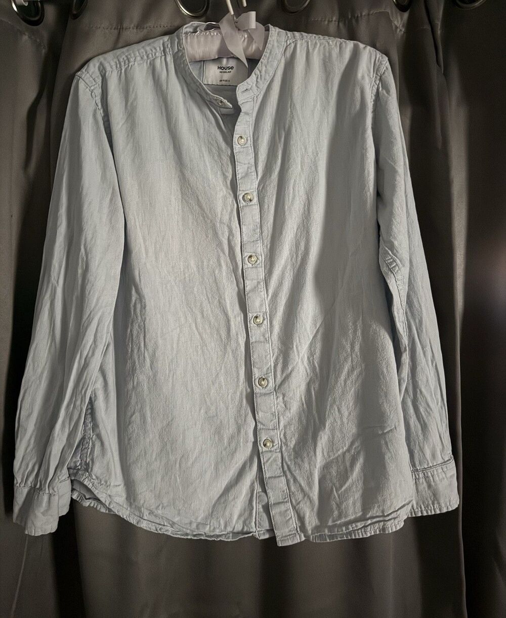 100% Cotton Light Blue Women’s Button-up Shirt Mandarin Collar S HOUSE European